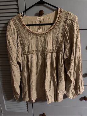 World Market Cream Embroidered Peasant Blouse